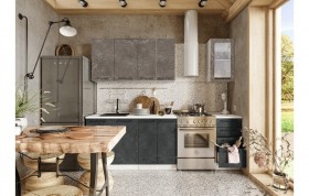 Кухонный гарнитур Нувель 1800мм белый/бетон коричневый/бетон черный в Диксоне - dikson.katalogmebeli.com | фото